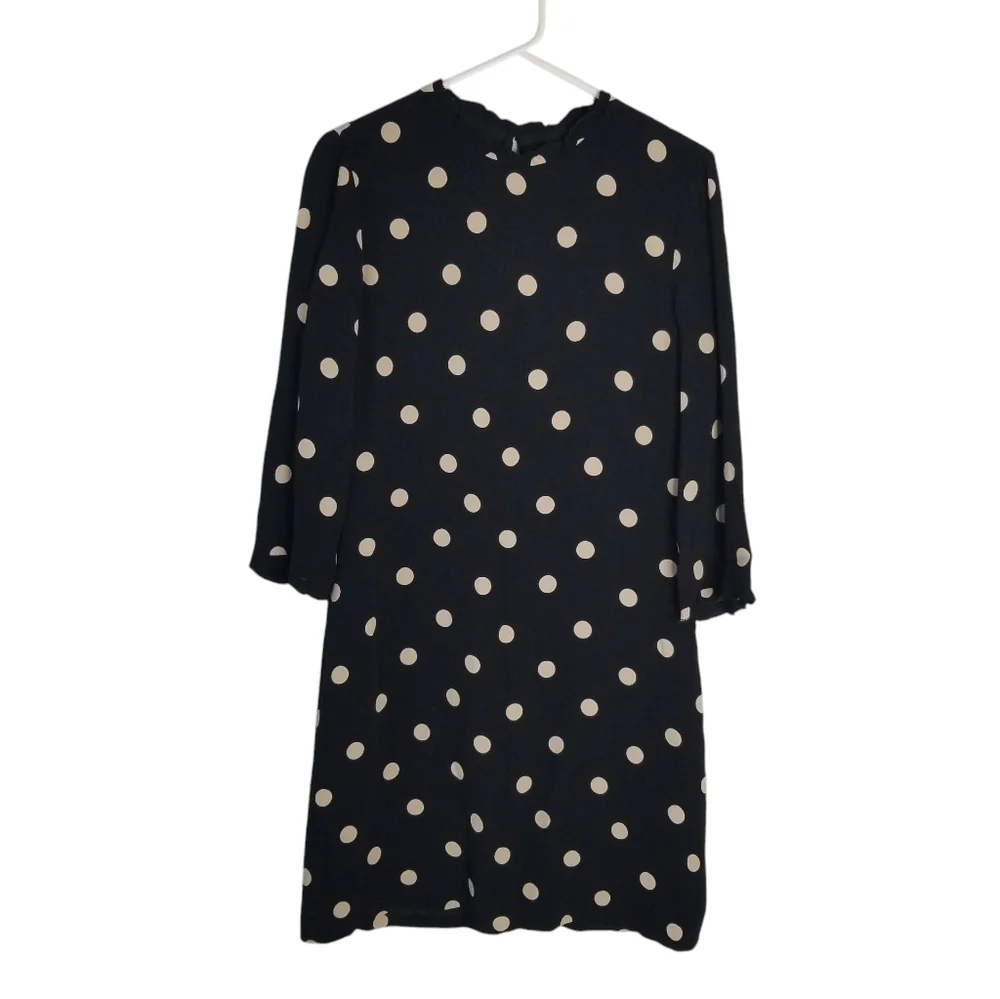 Kate Spade Polka Dot 3/4 Length Sleeve Crepe Mini Dress Ruffles Size 6